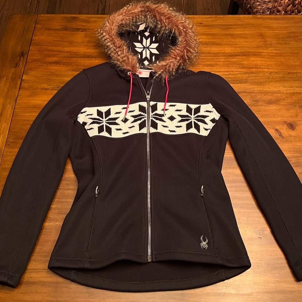 Core Sweater Spyder Jacket Cardigan Snow Womens Size L Large Knit Stretch Black